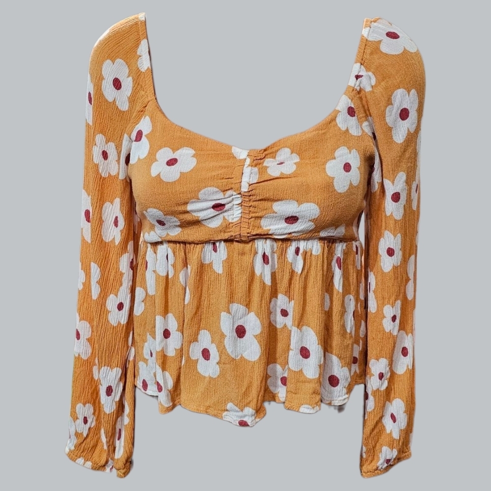 Alter'd State Floral Long Sleeve Women's Top - Orange Size MED.